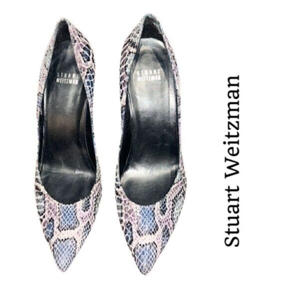 STUART WEITZMAN Grey/Purple/Blue Snake Print Stiletto Heels 5”heel Sz 8.5 GUC